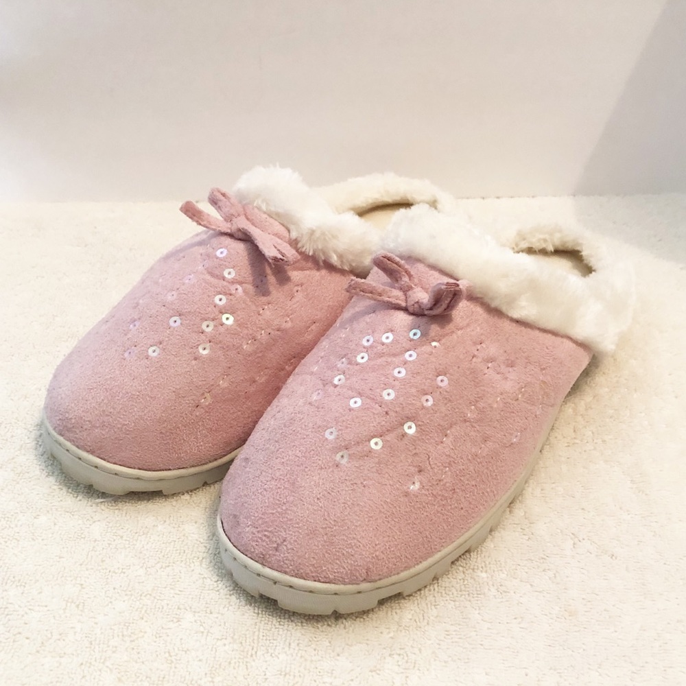 Pink Sequins Faux Suede House Shoes